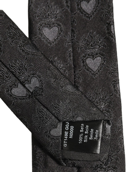 Dolce & Gabbana Men Black Silk Sacred Heart Adjustable Tied Necktie Tie