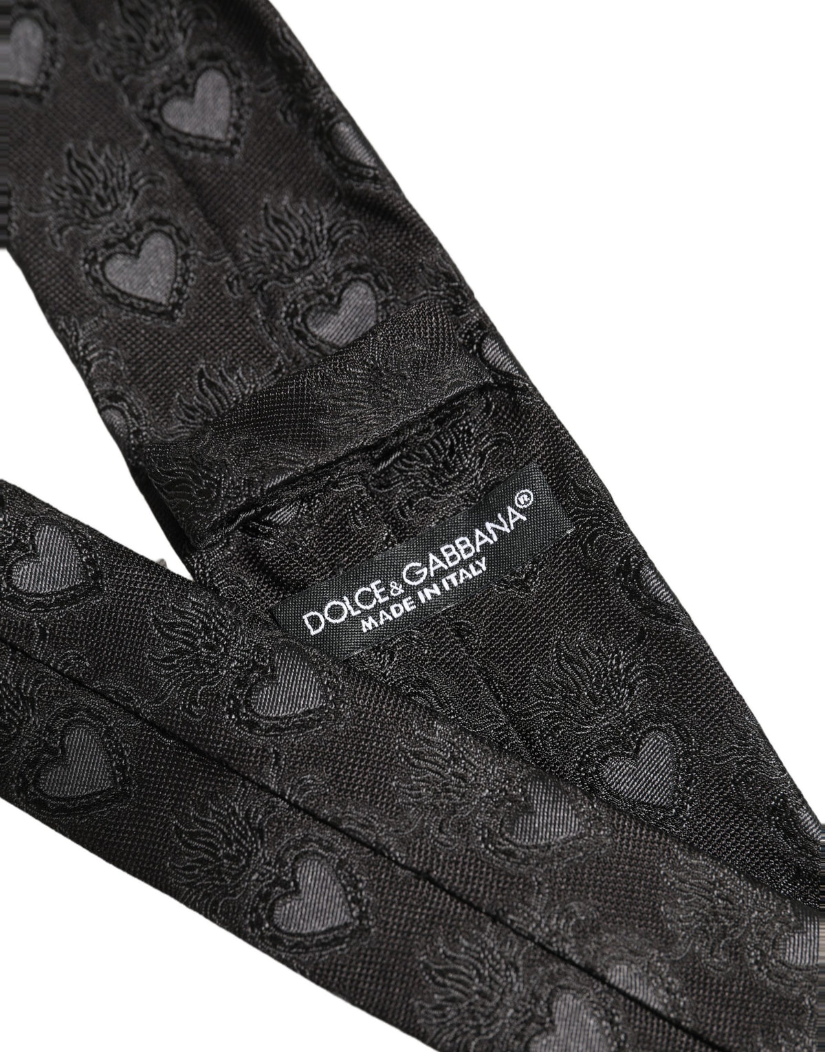 Dolce & Gabbana Men Black Silk Sacred Heart Adjustable Tied Necktie Tie