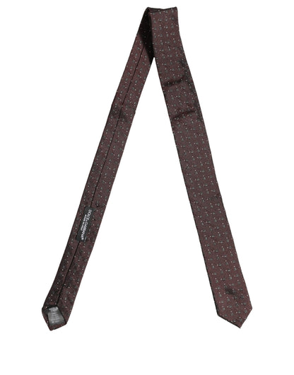 Dolce & Gabbana Men Burgundy Geometric Silk Adjustable Tied Necktie Tie