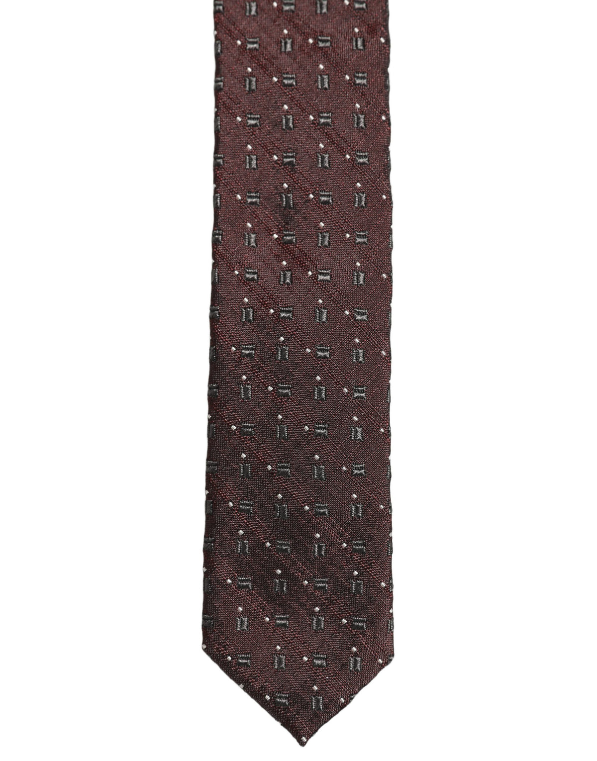 Dolce & Gabbana Men Burgundy Geometric Silk Adjustable Tied Necktie Tie