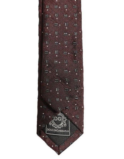 Dolce & Gabbana Men Burgundy Geometric Silk Adjustable Tied Necktie Tie