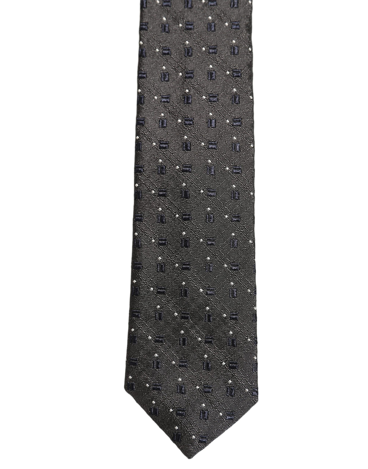 Dolce & Gabbana Men Dark Gray Geometric Silk Adjustable Tied Necktie Tie