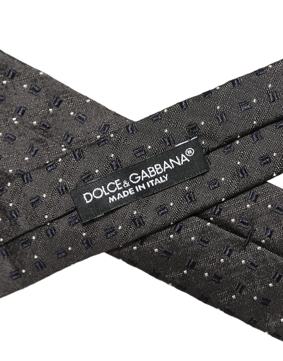 Dolce & Gabbana Men Dark Gray Geometric Silk Adjustable Tied Necktie Tie