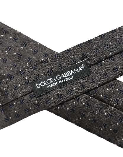 Dolce & Gabbana Men Dark Gray Geometric Silk Adjustable Tied Necktie Tie
