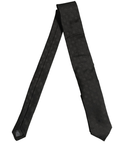 Dolce & Gabbana Black Polka Dot Jacquard Silk Adjustable Tied Necktie Tie