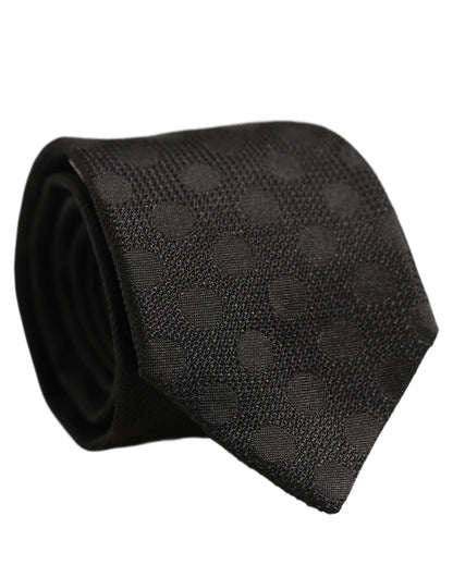 Dolce & Gabbana Black Polka Dot Jacquard Silk Adjustable Tied Necktie Tie
