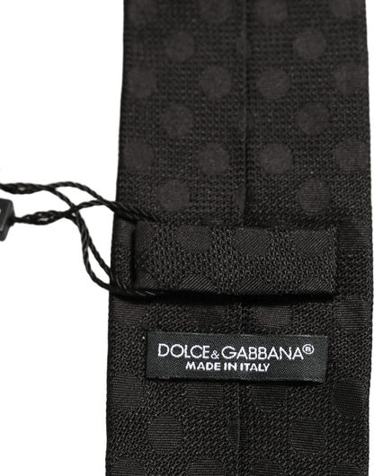 Dolce & Gabbana Black Polka Dot Jacquard Silk Adjustable Tied Necktie Tie