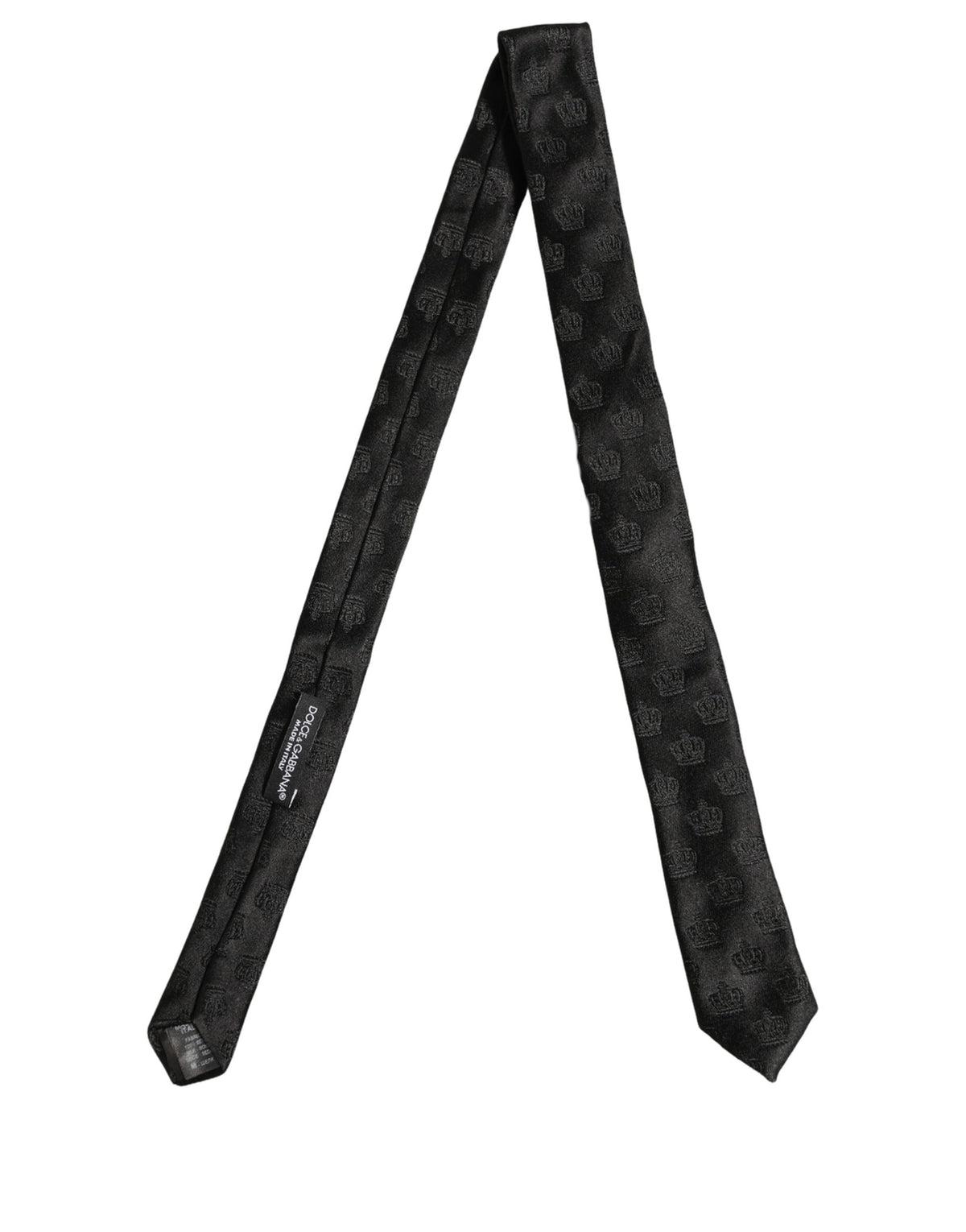 Dolce & Gabbana Men Black Crown Pattern Silk Adjustable Tied Necktie Tie