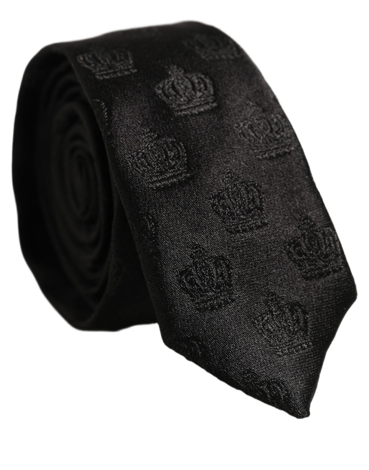 Dolce & Gabbana Men Black Crown Pattern Silk Adjustable Tied Necktie Tie