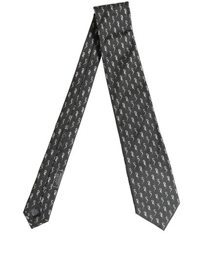 Dolce & Gabbana Men Black Seahorse Silk Adjustable Tied Necktie Tie
