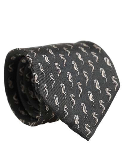 Dolce & Gabbana Men Black Seahorse Silk Adjustable Tied Necktie Tie