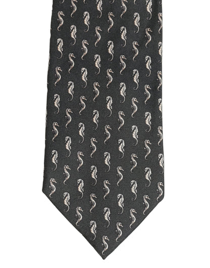 Dolce & Gabbana Men Black Seahorse Silk Adjustable Tied Necktie Tie