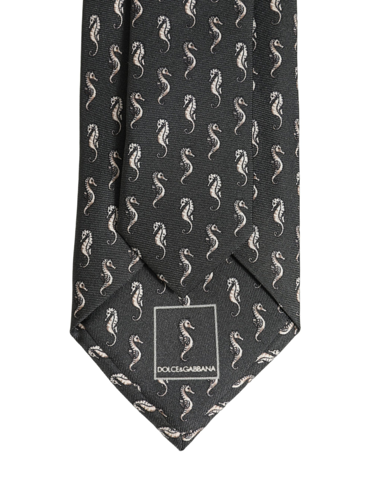 Dolce & Gabbana Men Black Seahorse Silk Adjustable Tied Necktie Tie