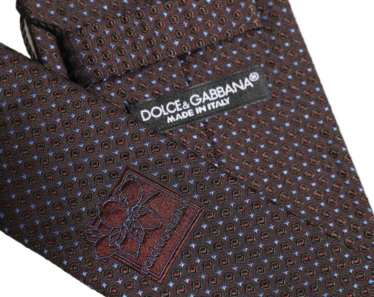 Dolce & Gabbana Men Brown Geometric Silk Adjustable Tied Necktie Tie
