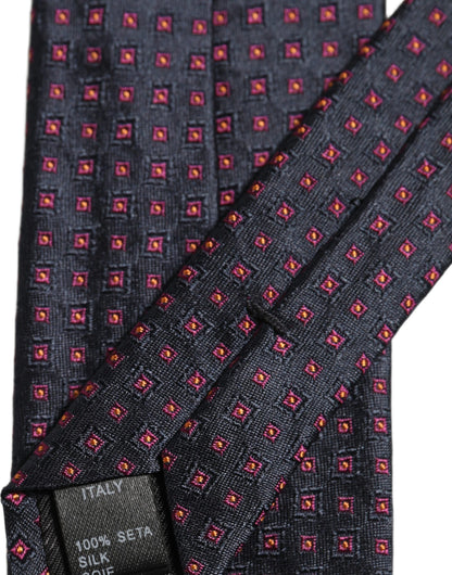 Dolce & Gabbana Men Dark Blue Geometric Silk Adjustable Tied Necktie Tie