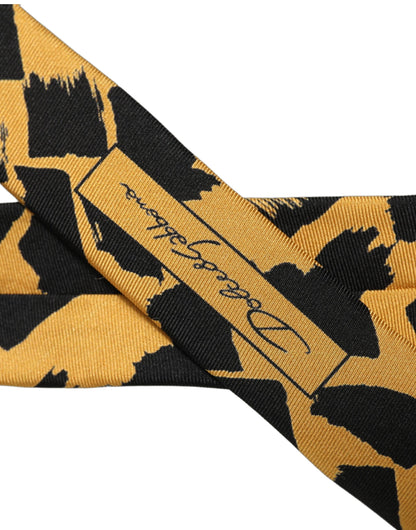 Dolce & Gabbana Yellow Black Abstract Silk Adjustable Tied Necktie Tie