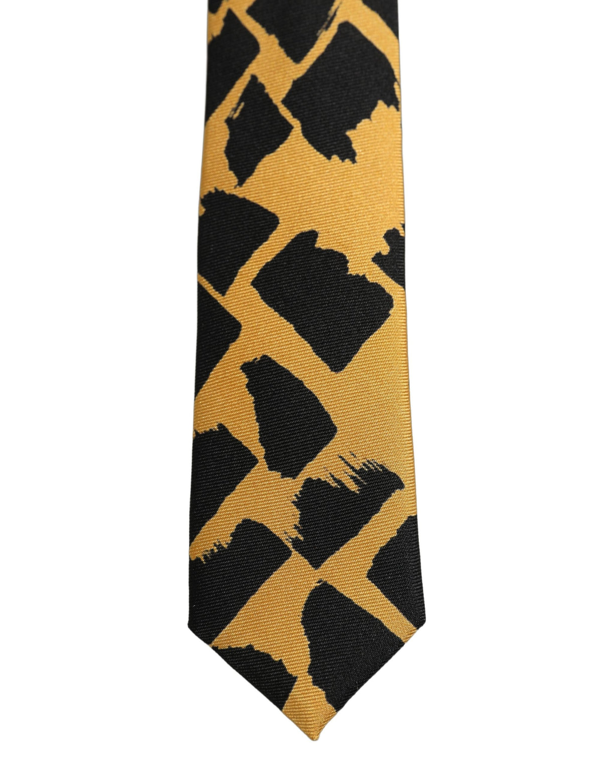 Dolce & Gabbana Yellow Black Abstract Silk Adjustable Tied Necktie Tie