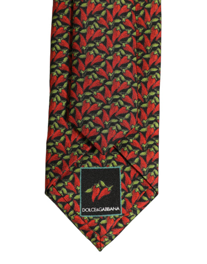 Dolce & Gabbana Multicolor Chili Peppers Silk Adjustable Tied Necktie Tie