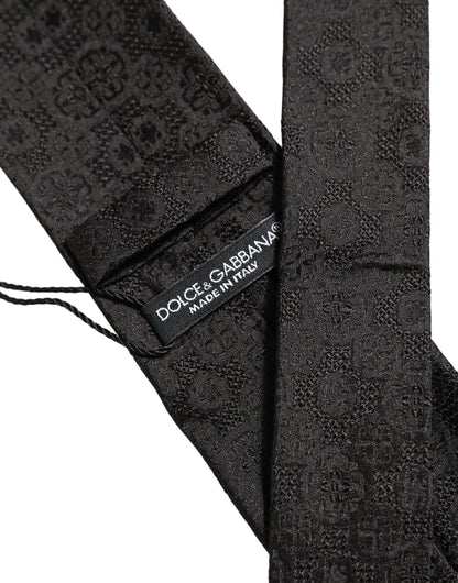 Dolce & Gabbana Men Black Silk Geometric Adjustable Tied Necktie Tie