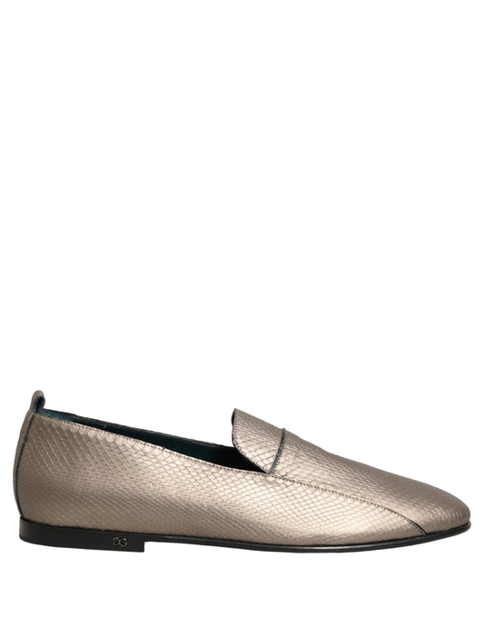 Dolce & Gabbana 9 To 5 Men's Leather Low-Heel Loafer Slip-On Shoes - Silver Signature