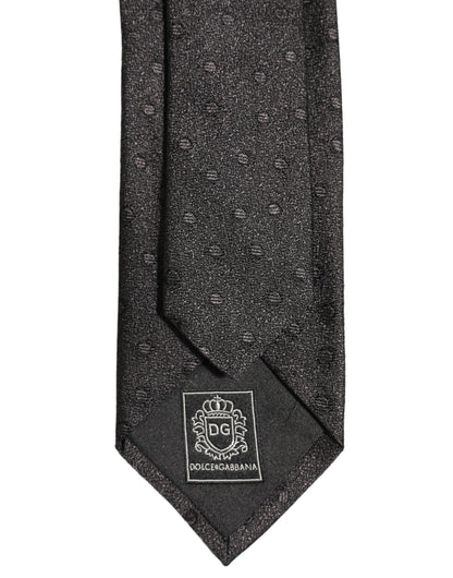 Dolce & Gabbana Men Black Polka Dot Silk Adjustable Tied Necktie Tie