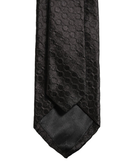 Dolce & Gabbana Men Black Silk Geometric Adjustable Tied Necktie Tie