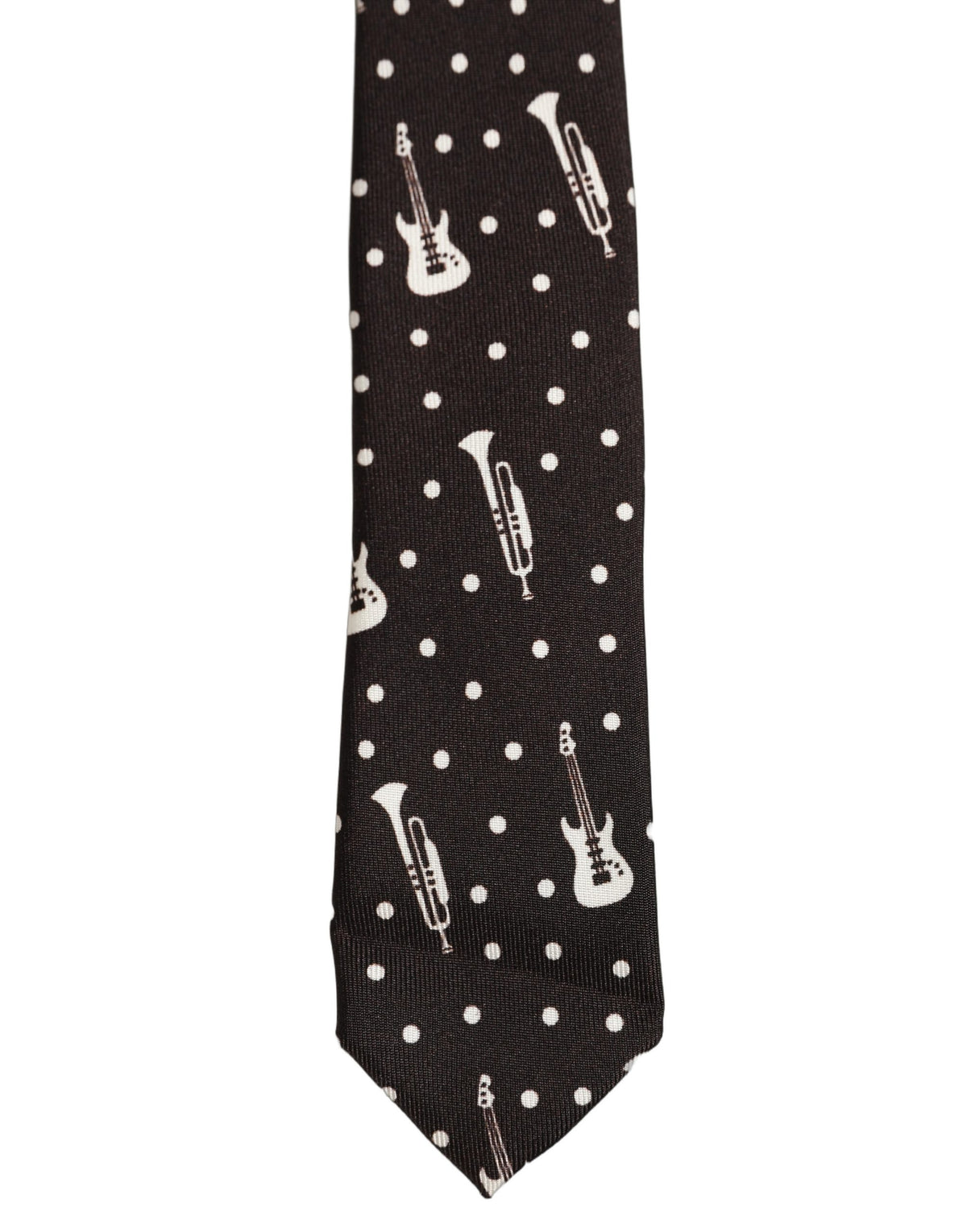 Dolce & Gabbana Black Musical Instrument Silk Adjustable Tied Necktie Tie
