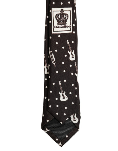 Dolce & Gabbana Black Musical Instrument Silk Adjustable Tied Necktie Tie