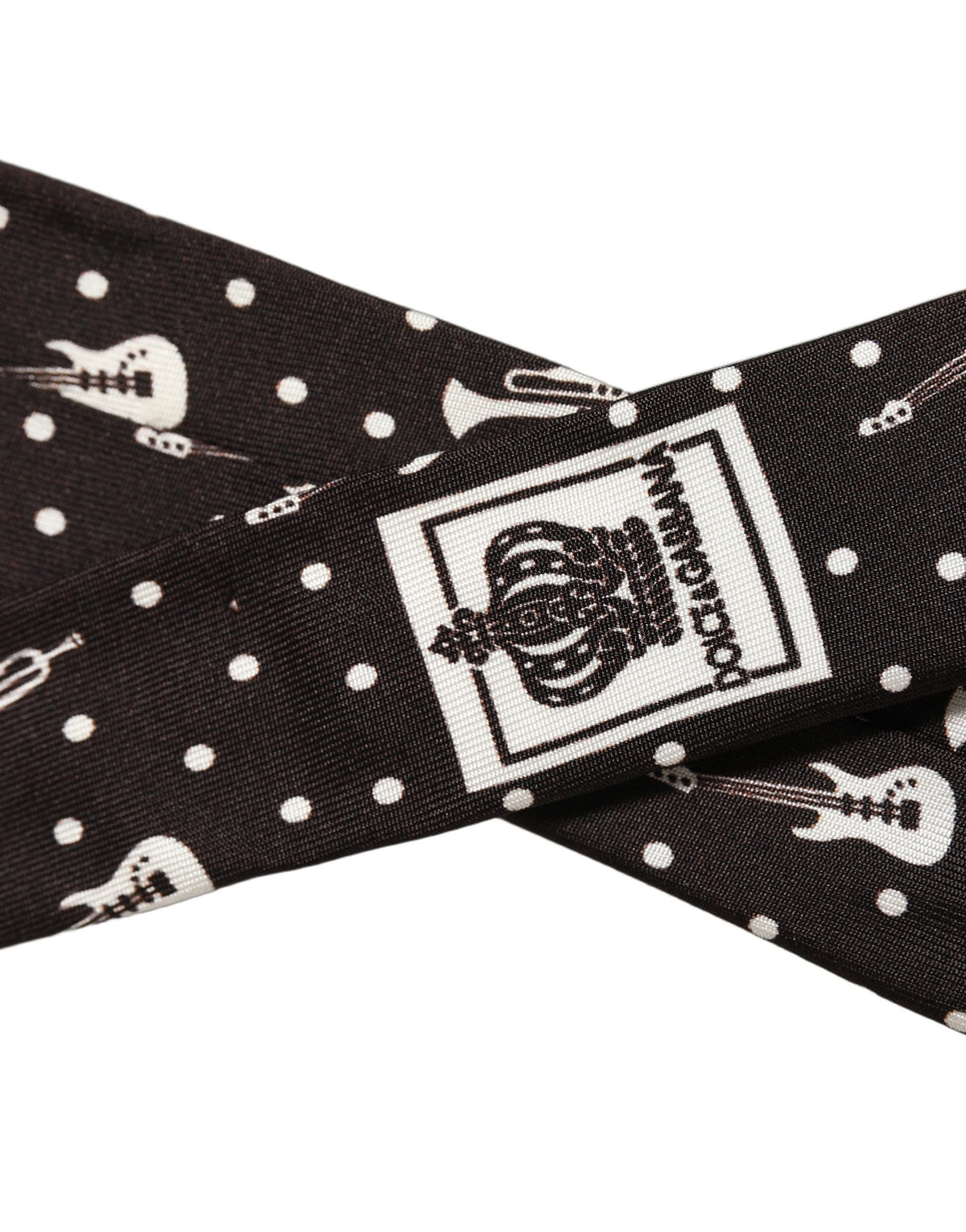 Dolce & Gabbana Black Musical Instrument Silk Adjustable Tied Necktie Tie