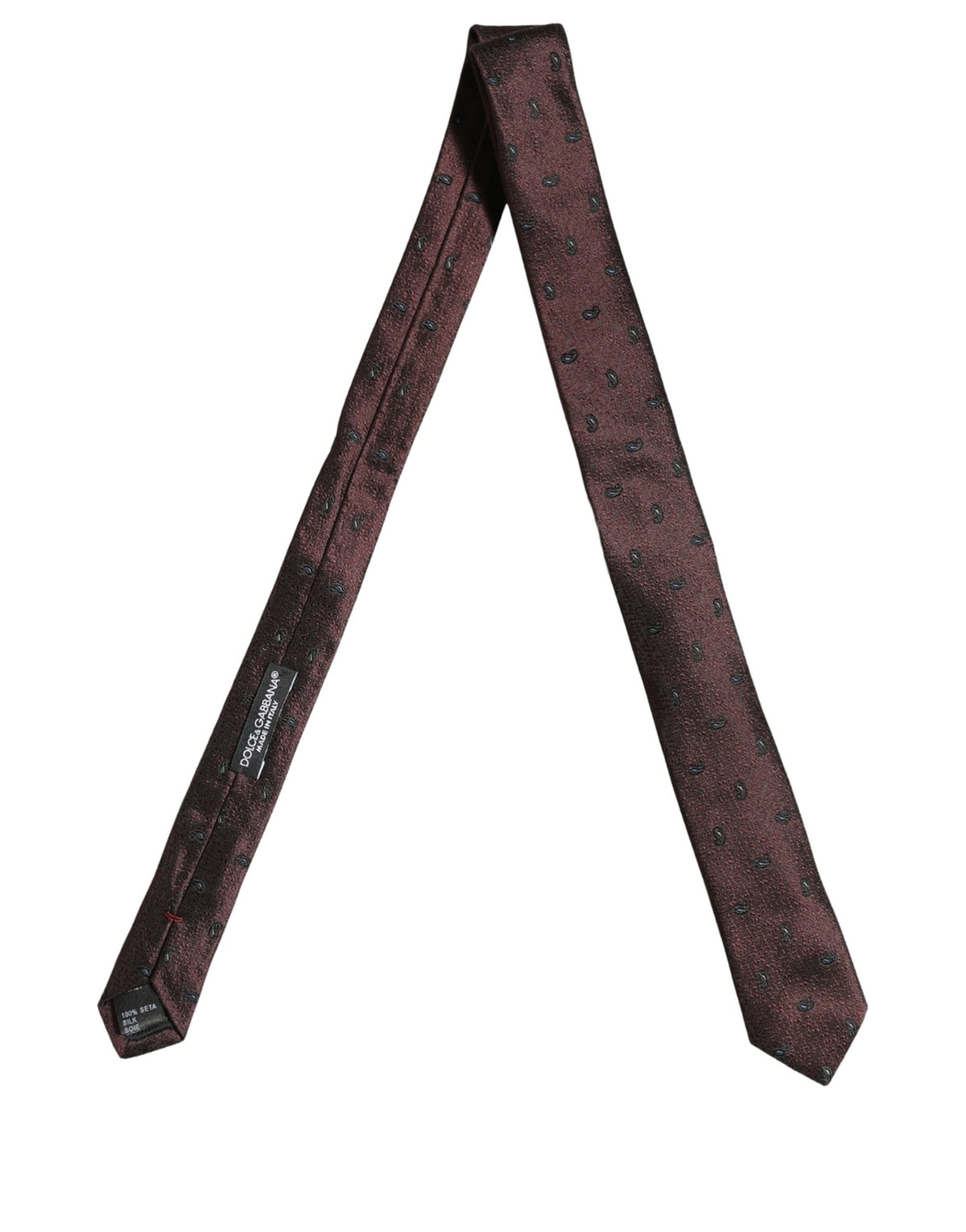 Dolce & Gabbana Men Burgundy Silk Paisley Adjustable Tied Necktie Tie