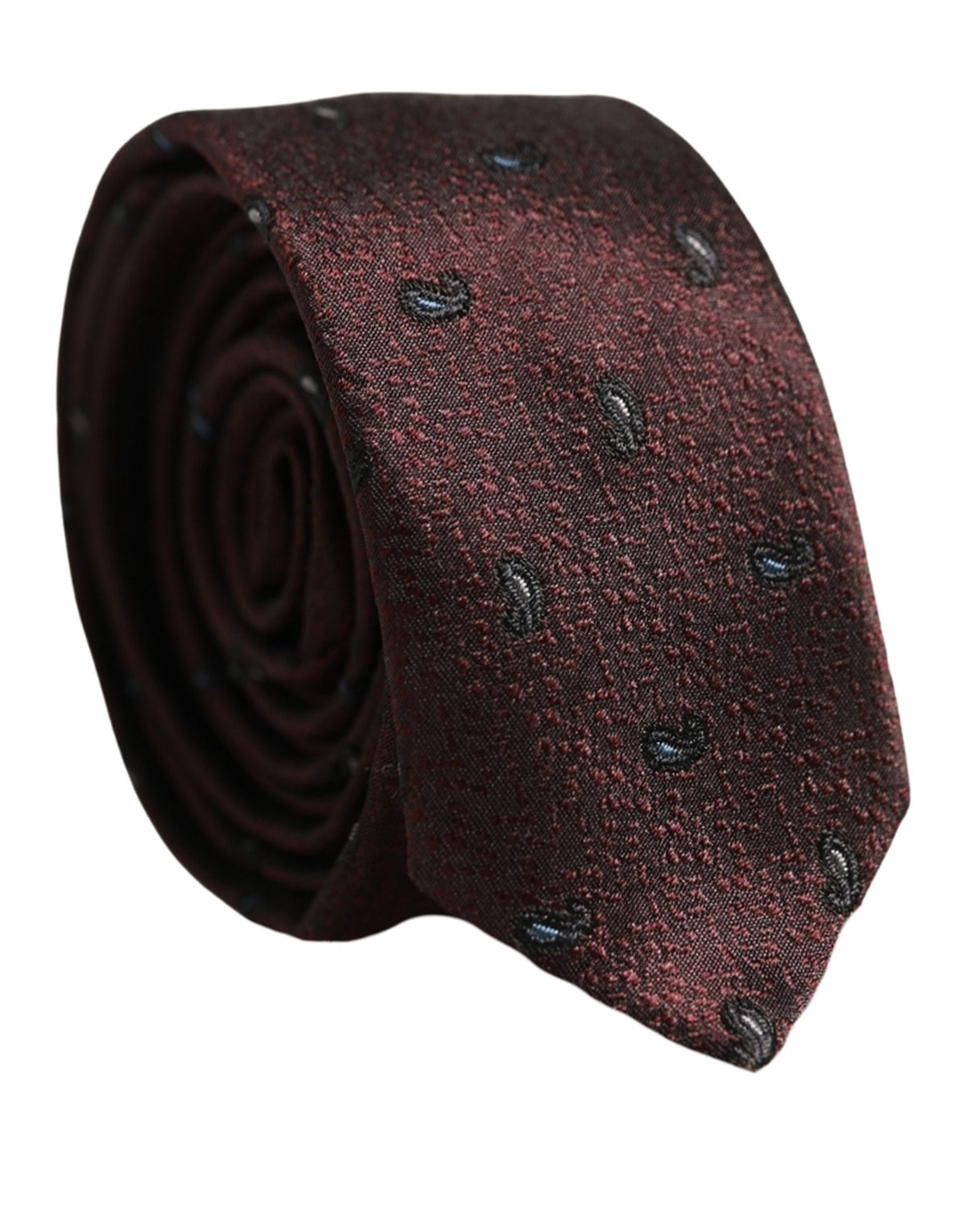 Dolce & Gabbana Men Burgundy Silk Paisley Adjustable Tied Necktie Tie