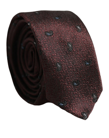 Dolce & Gabbana Men Burgundy Silk Paisley Adjustable Tied Necktie Tie