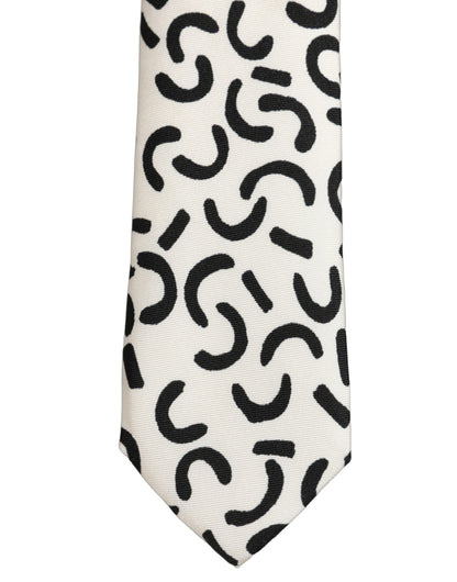Dolce & Gabbana Men Cream Silk Abstract Adjustable Tied Necktie Tie