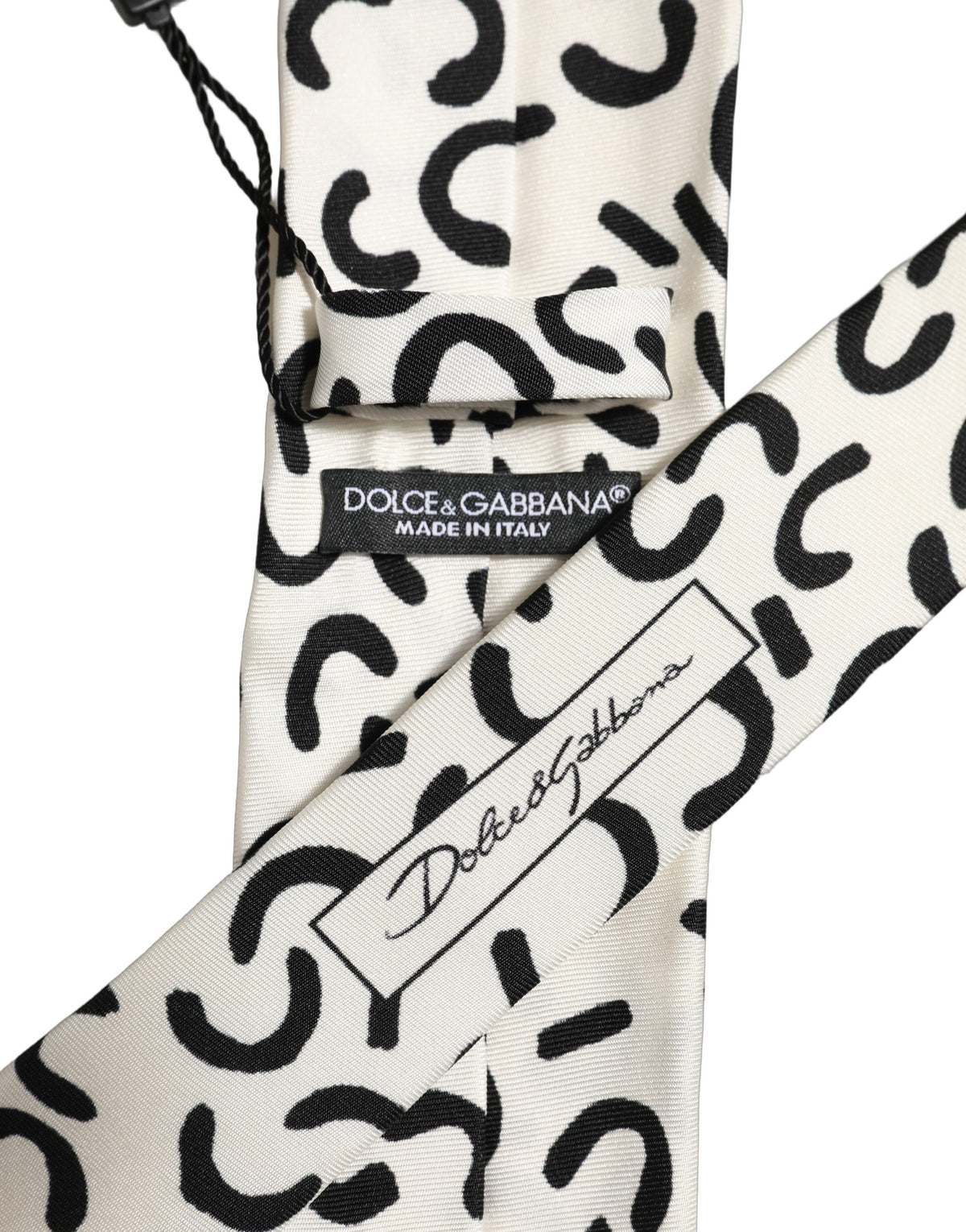Dolce & Gabbana Men Cream Silk Abstract Adjustable Tied Necktie Tie