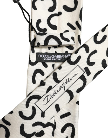 Dolce & Gabbana Men Cream Silk Abstract Adjustable Tied Necktie Tie