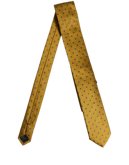 Dolce & Gabbana Men Mustard Silk Polka Dot Adjustable Tied Necktie Tie
