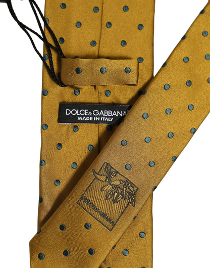 Dolce & Gabbana Men Mustard Silk Polka Dot Adjustable Tied Necktie Tie