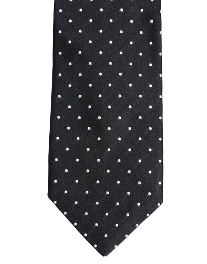 Dolce & Gabbana Dark Blue Silk Polka Dot Adjustable Tied Men Necktie Tie