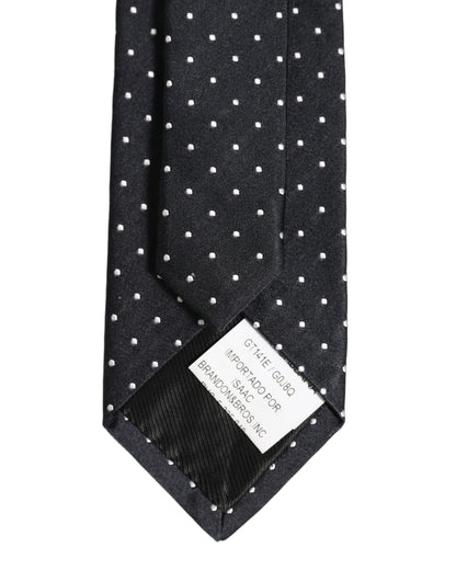 Dolce & Gabbana Dark Blue Silk Polka Dot Adjustable Tied Men Necktie Tie