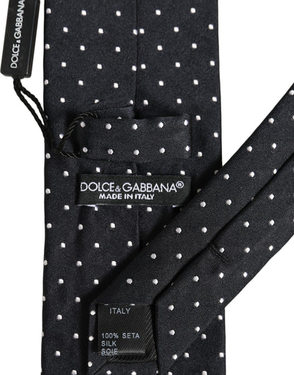 Dolce & Gabbana Dark Blue Silk Polka Dot Adjustable Tied Men Necktie Tie