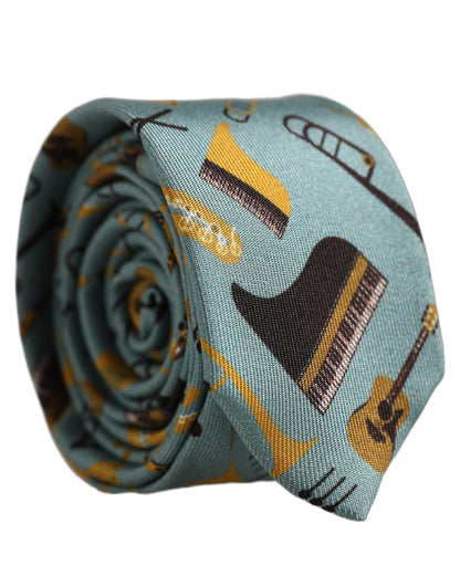 Dolce & Gabbana Light Blue Instruments Adjustable Tied Men Necktie Tie