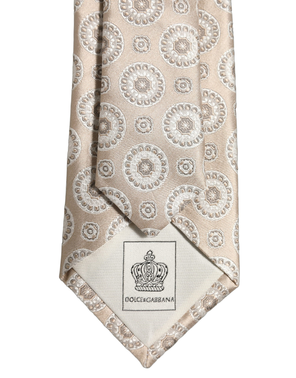 Dolce & Gabbana Beige Silk Medallion Circle Adjustable Tied Necktie Tie