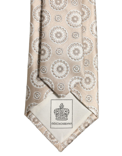 Dolce & Gabbana Beige Silk Medallion Circle Adjustable Tied Necktie Tie