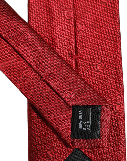 Dolce & Gabbana Red Silk Textured Pattern Adjustable Tied Men Necktie Tie
