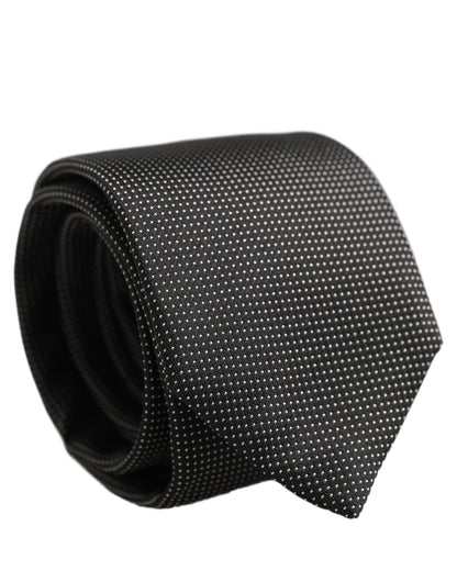 Dolce & Gabbana Black Silk Micro Polka Dot Adjustable Tied Necktie Tie