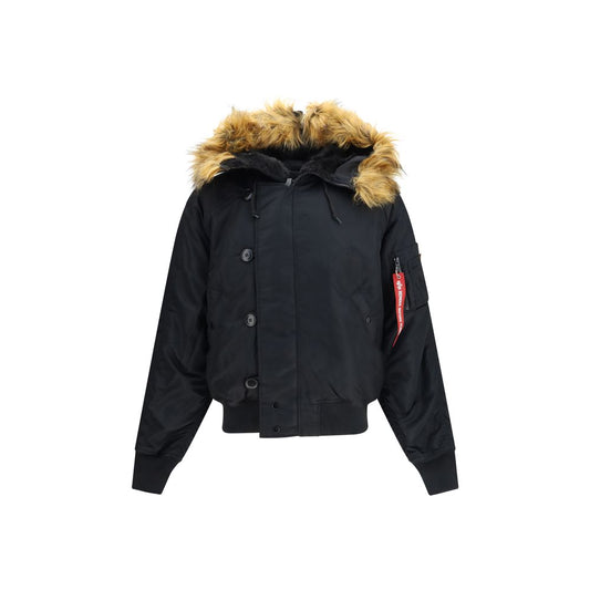 Bomber Jacket by ALPHA INDUSTRIES for men in fur & nylon black features a city-ready silhouette, detailed with pockets and a city-ready .