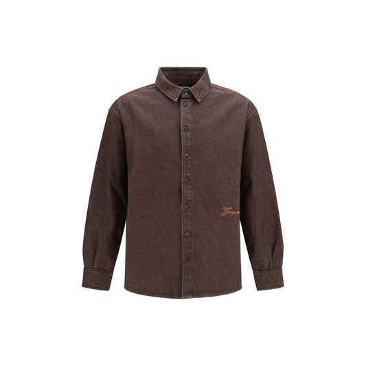 Jacquemus Men's Straight Regular Fit Long-Sleeve Denim Cotton Shirt - Brown Indigo Pearl Signature