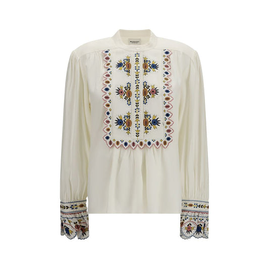 Shirt by Isabel Marant Étoile for women in lace linen & viscose pearl, white, patterned & toile, featuring a nuanced cap-sleeve and nuanced crew neckline for a sophisticated finish.