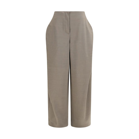 Trousers by Jacquemus for women in elastane horn & wool gray & horn features a artisanal silhouette, showcasing a sophisticated flared, regular-fit & wide with a long and high rise for a artisanal finish.