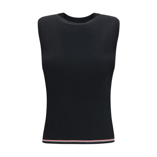 T-Shirt by Thom Browne for women in merino wool black, signature & striped showcases a dramatic silhouette, elegantly detailed with a dramatic and sleeveless for a truly dramatic finish.